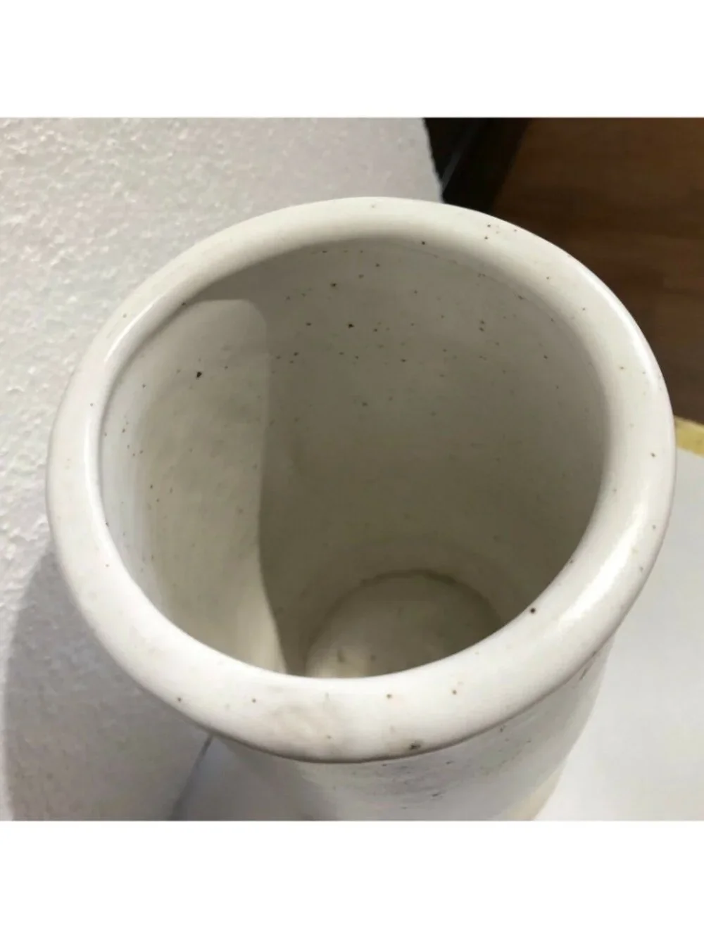 Vintage Stoneware Vase Speckled White RWC 1010 mark Mid Century
